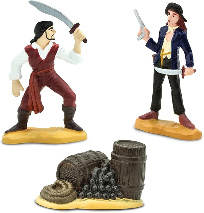 Safari Ltd. Pirates TOOB - 10 Figurines: Peg Leg Pirate, Lady Pirate, Skeleton, Cannon Balls, Cannon, Pirate Ship - Educational Toy Figures For Boys, Girls & Kids Ages 3+