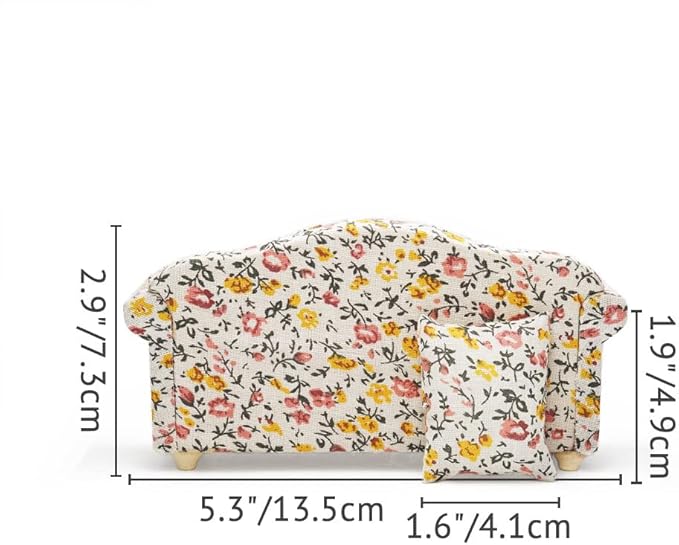 Odoria 1/12 Miniature Couch Sofa Dollhouse Furniture Accessories, Floral Pattern
