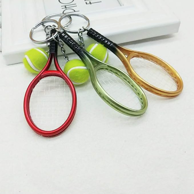 JINZHOUFZ Color Mini Tennis Racket with Ball Keychain Key Ring