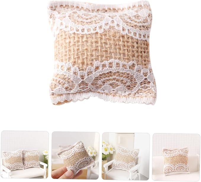 Yardwe 4Pcs Adorable Miniature Dollhouse Pillows with Flower Printing Lace Pillow Model for Vintage Dollhouse Accessories and Home Decor for Mini House Ornaments and Photo