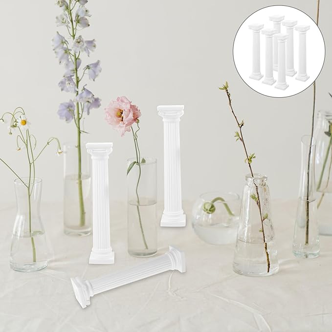 VICASKY Pillars Columns Pillar Column Greek Decoration Roman Decorative White Open Bookshelf Marble Plillars Garden Relief 6pcs Model Classic Table Decor Figure Architectural Sculpture Home DIY Crafts