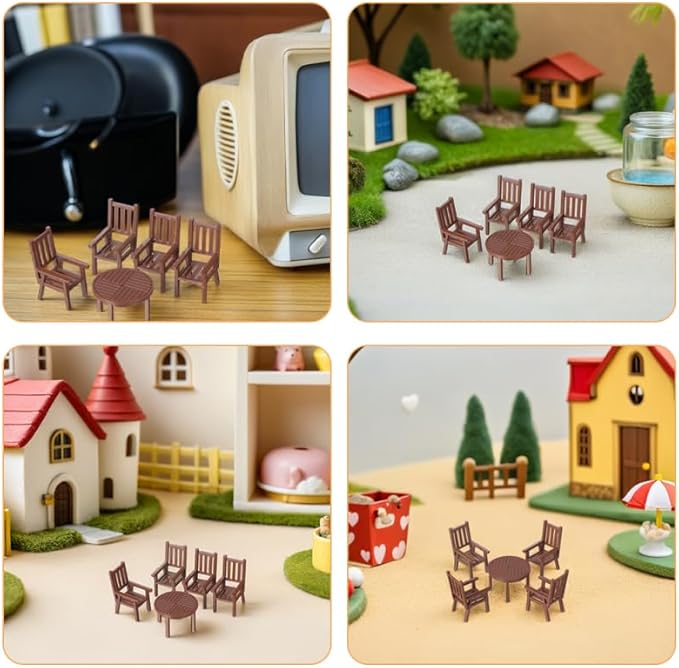 2 Sets Miniature Table Chair Set Dollhouse Furniture Accessories for Micro Landscape Decoration and Photography Props Realistic Tiny Dollhouse Furniture for Creative Projects