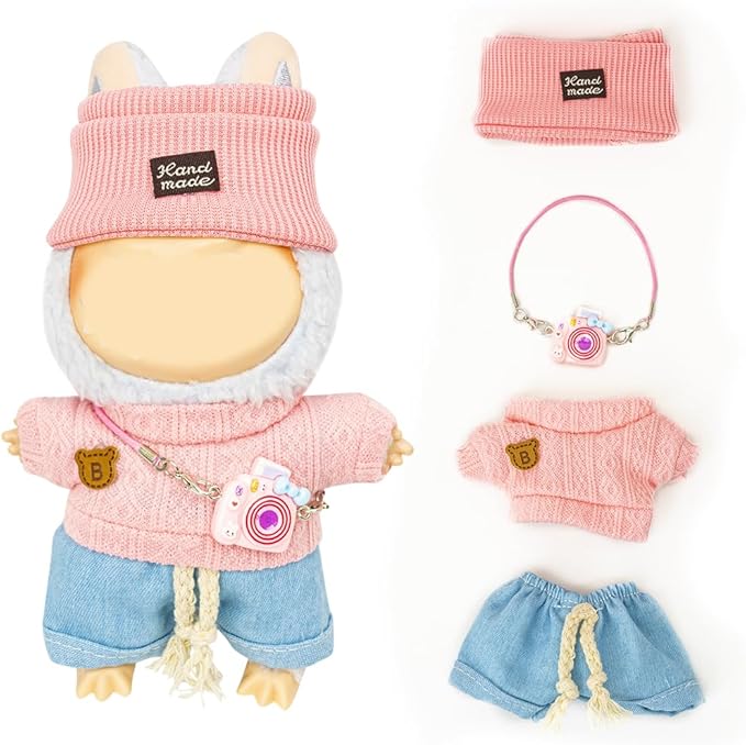 Clothes for Lububu 17cm Dolls(NO Doll) for Lububu Doll Outfits with Accessories Suit for Lububu Cute Stylish Dress Up Set Pink