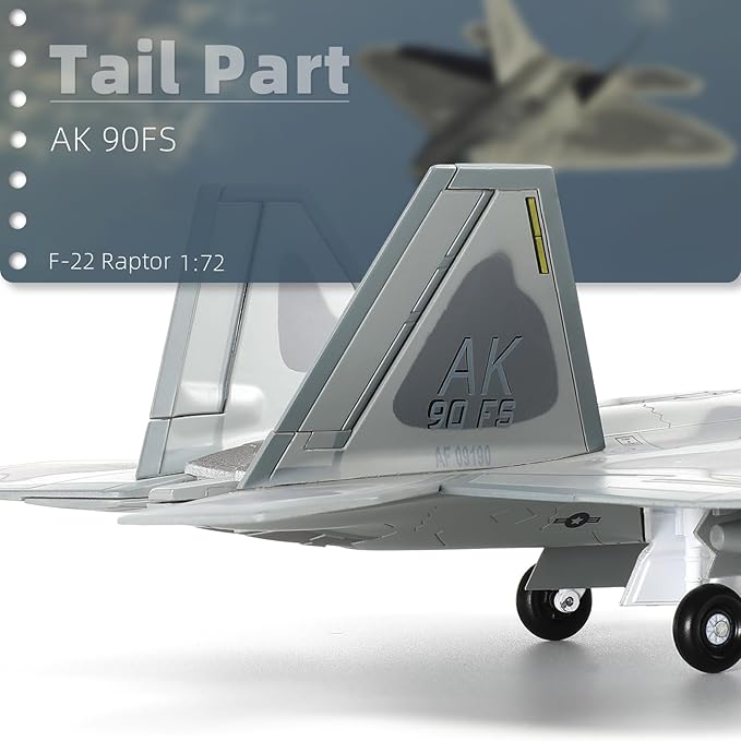 F22 Raptor 1/72 Diecast Metal Aircraft Model Kit USAF Fighter Jet Alloy Airplane Model with Stand for Adult Military Enthusiasts Collections or Creative Gifts (AK 90FS)