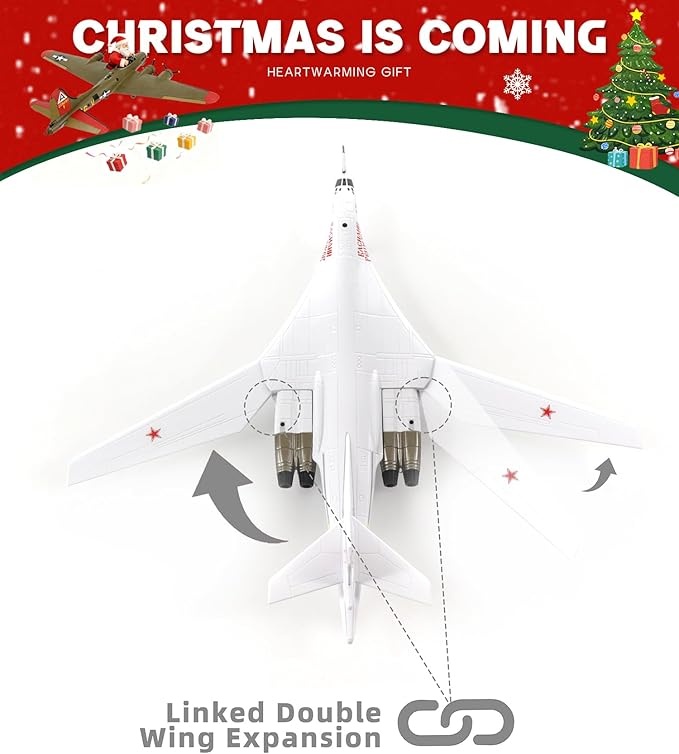 Tupolev Tu-160 Blackjack Bomber 1/144 Diecast Metal Aircraft Model Kits Soviet Union Military Fighter Pre-Build Replica Airplane Model with Stand for Collections or Gift