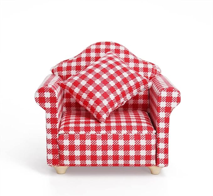 Odoria 1/12 Miniature Chair Armchair Dollhouse Furniture Accessories, Plaid