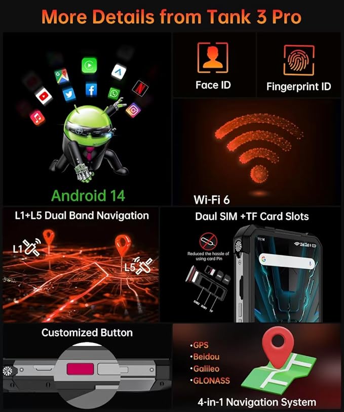 8849PRO Tank 3 Pro Rugged Smartphone 5G, Android 14 Mobile Phones with Projector, 36GB RAM+512GB ROM, 6.79" Waterproof Unlocked Cell Phone 23800mAh, 2TB Expand/OTG(Support T-Mobile&Verizon Only)