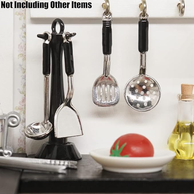 Odoria 1/12 Miniature Kitchen Utensils with Stand Dollhouse Decoration Accessories, Black