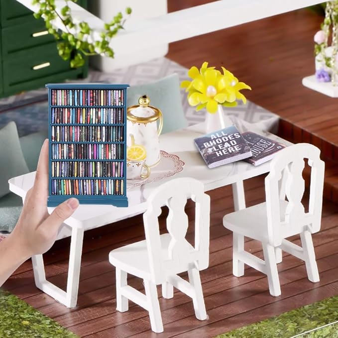 DIYDEC Mini Bookshelf with 180pcs Mini Books Miniature Blue Bookshelf Ornament Tiny Small Library Decor Shake Away Your Anxiety for Book Lovers Gift Home Room Office