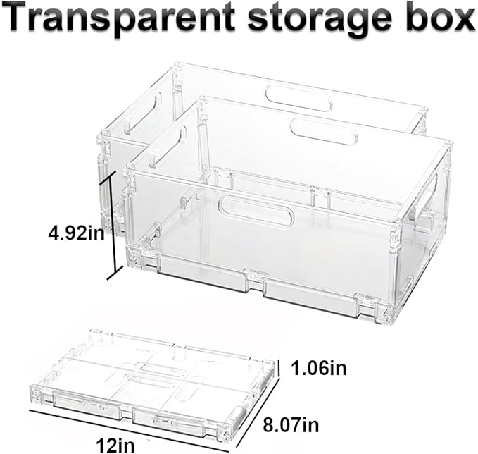 2-Pack Foldable Plastic Baskets, Stackable Storage Baskets with Handles for Organizing and Storage, Foldable Crate for Office, Home, Bedroom, Outdoor (12"x 8.07" x 4.92")