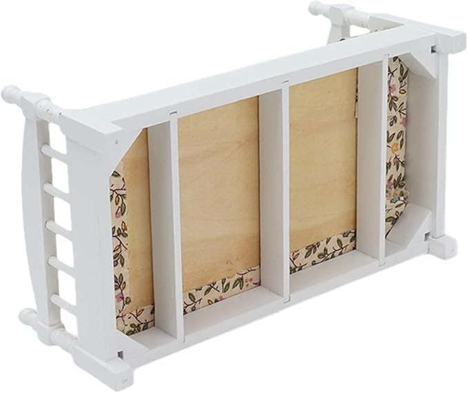 Wooden Doll House Bed 1: 12 Scale Miniature Bedroom Furniture Set with Mattress Pillows