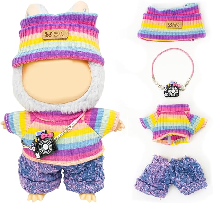 Clothes for Lububu 17cm Dolls(NO Doll) for Lububu Doll Outfits with Accessories Suit for Lububu Cute Stylish Dress Up Set Purple Pants