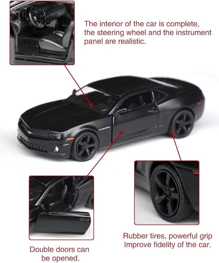 Tianmei 1:32 Scale Supercar Styling Alloy Die-Cast Car Model Collection Decoration Ornaments, Kids Play Vehicle Toys with Pull Back Action and Open Doors (Camaro - Black)