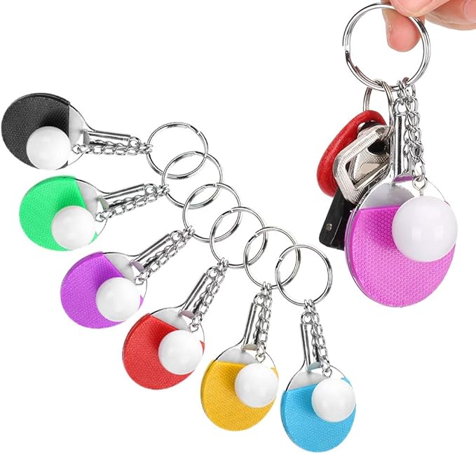 6Pcs Keychain Mini Table Tennis Racket Keyring Portable Creative Pingpong Keyfob Cute Key Rings Keychain Pendant Fit for Great Gift Bag Hangings Bag Ornament