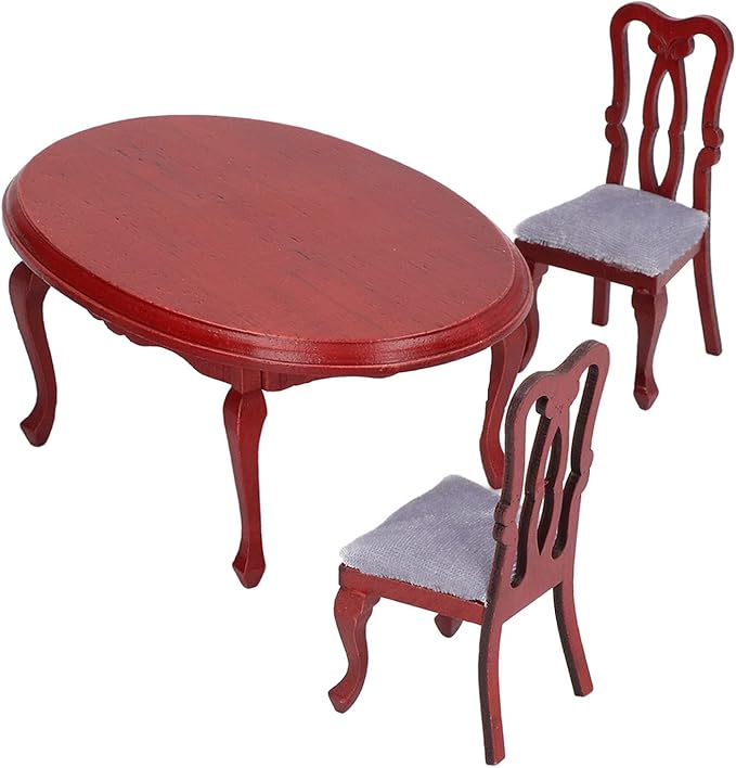 Dollhouse Dining Table Set, 1:12 Scale Dollhouse Mini Furniture Exquisite Premium Wooden Table and Chairs Toysandgames Simulation Furniture