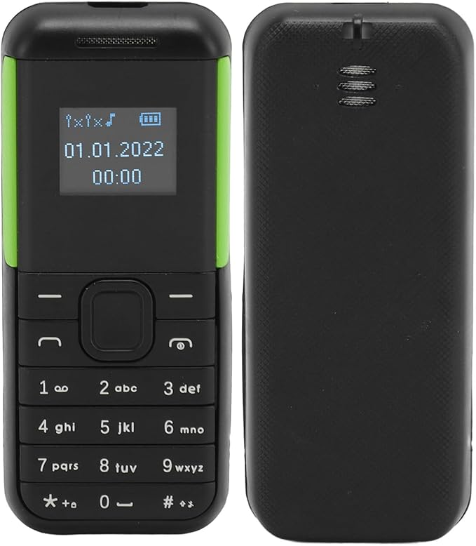 GOWENIC Small Mini Phone, 2G GSM Dual SIM Unlocked Smartphone, 0.66inch Screen 380mah Kids Small Smartphone, Bluetooth Sound Player Basic Phone (Black Green)