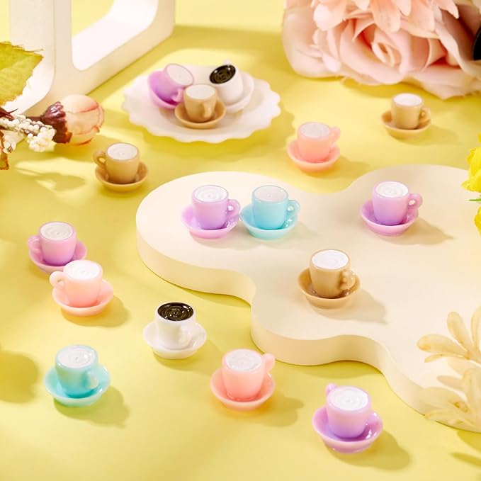 Craftdady 30Pcs Resin Coffee Cups Mini Drink Coffee Mug Table Ornaments Opaque Resin Cabochons Imitation Food Drink Hanging Ornament for DIY Crafts Scrapbooking Kitchen Home Party Decor