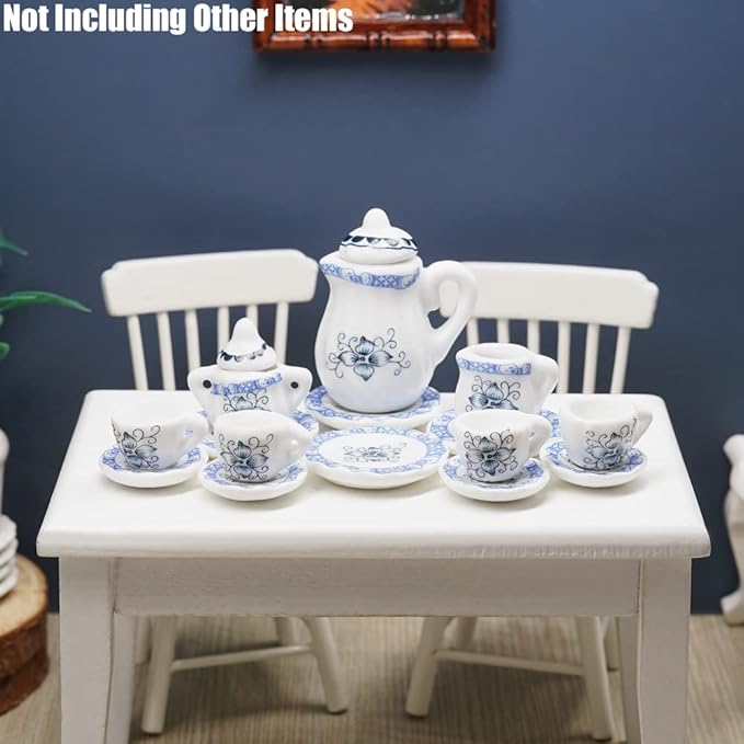 Odoria 1/12 Miniature Porcelain Tea Set 15Pcs Dollhouse Decoration Accessories, Blue Petals