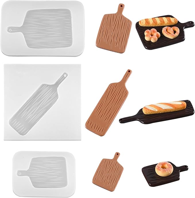 3Pcs Mini Wood Grain Tray Shape Resin Silicone Molds 3D Tiny Tray Epoxy Casting Molds for DIY Micro Resin Dollhouse Fairy Garden Kitchen Miniatures Landscape Decor