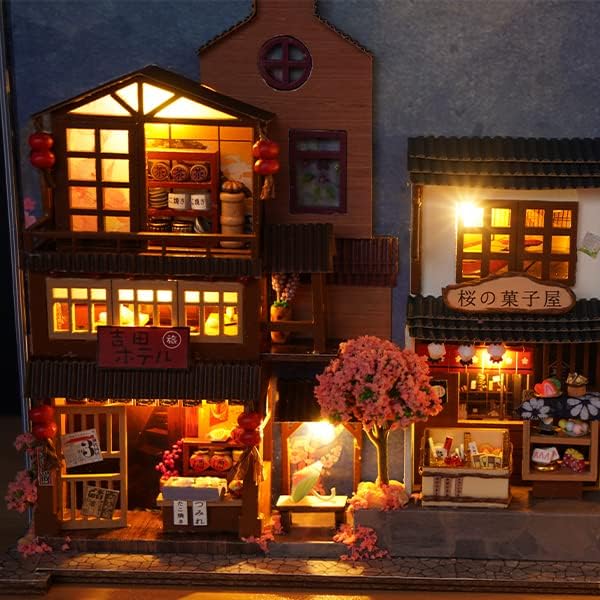 GuDoQi DIY Book Nook Kit, Dollhouse Wood Bookend, Booknook Bookshelf Insert, DIY Miniature Dollhouse Kit, Bookends Model Build for Adult, Gift for Birthday Christmas Day, Sakura Japan Corner