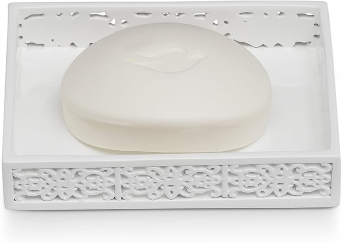 Creative Scents Mirror Janette White Bathroom Accessories Set - Decorative 4 Piece Bathroom Set - Mirrored Bathroom Accessory Set Includes: Soap Dispenser, Toothbrush Holder, Tumbler and Soap Dish