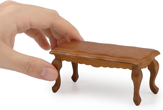 Miniature Furniture End Table 1:12 Furniture for Dollhouse Long Side Table Miniature Room Ornaments Living Room Bedroom Library Scene Decoration (Brown)