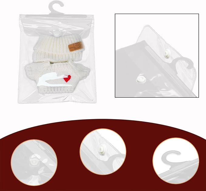 10 Pack Clear Doll Clothes Storage Bags with Hanging Rod & Hooks, Compatible with Labubu Clothes - PVC Transparent Organizer Set for Dolls, Space-Saving Wardrobe System
