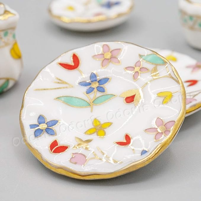 Odoria 1/12 Miniature Porcelain Tea Set 15Pcs Dollhouse Decoration Accessories, Blossom