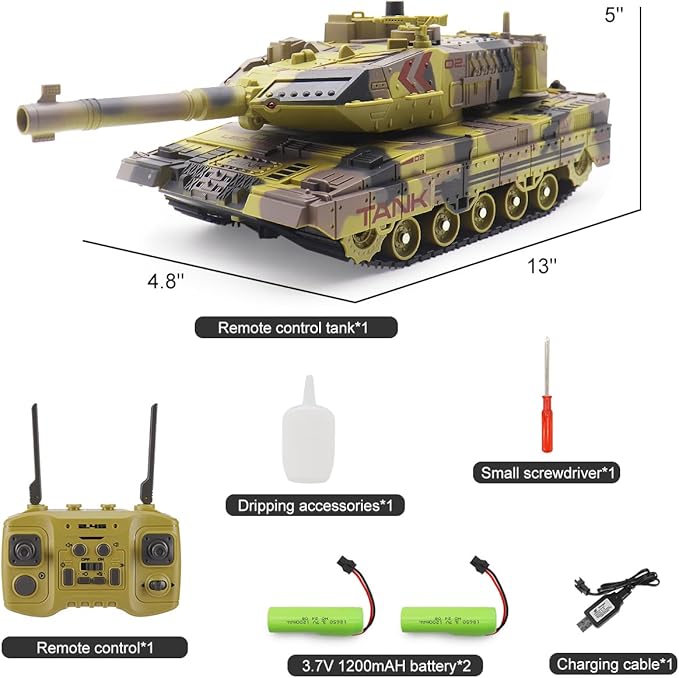 RC Tank - 2.4Ghz Remote Control Army Tank Toys with Auto Demo Sound Light Smoke - 13 Channel Military Vehicles Model Gift for Kids Adults Boys Age 6-8 9-12, Army Beige
