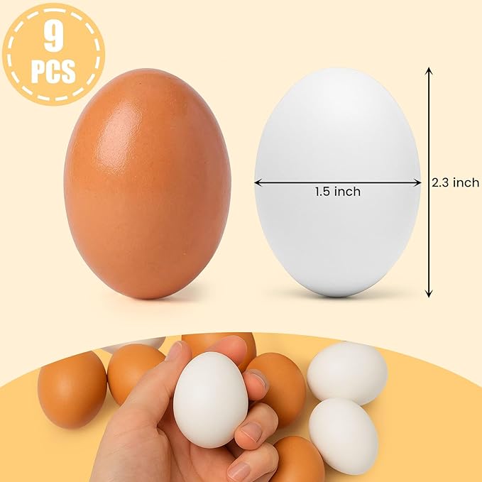 SallyFashion Wooden Fake Eggs, 9 Pieces 2 Colors Wooden Egg Wood Eggs for Crafts Home Decor
