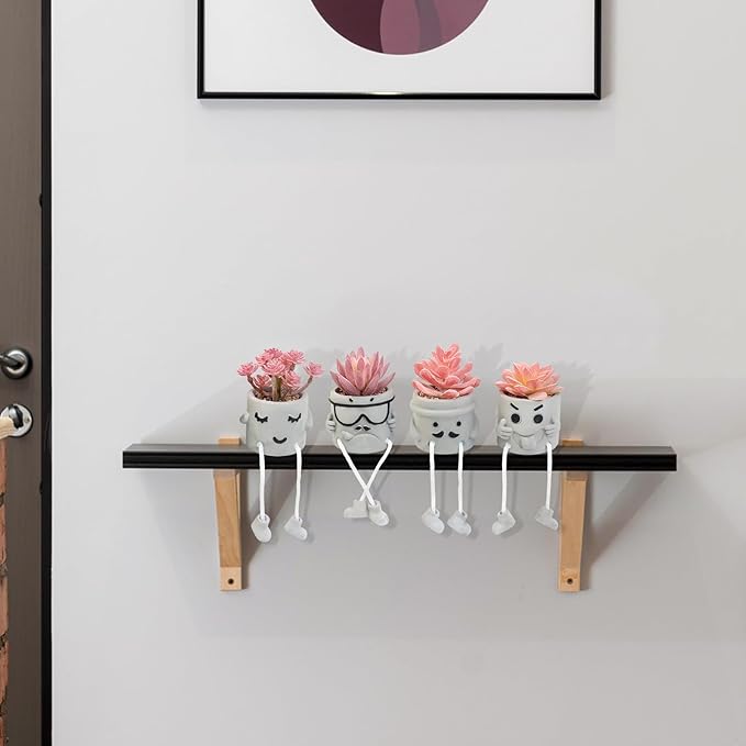 LUZOGA Set of 4 Artificial Potted Mini Succulent Plants - Small Fake Succulents in Hanging Leg Cement Pots, Desk/Bathroom/Bookshelf/Wall Decor for Home Office, Cute Office Decor for Women (Pink)