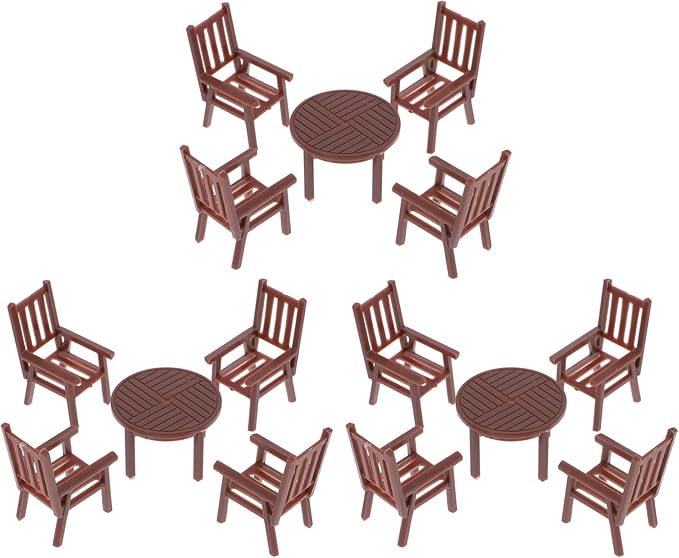 Alipis 3 Sets Miniature Table and Chairs Set (1/75 Fairy Gardens Furniture Ornaments Fairy Village Micro Resin Bench Chair for Dollhouse Accessories Home Micro Landscape Decoration