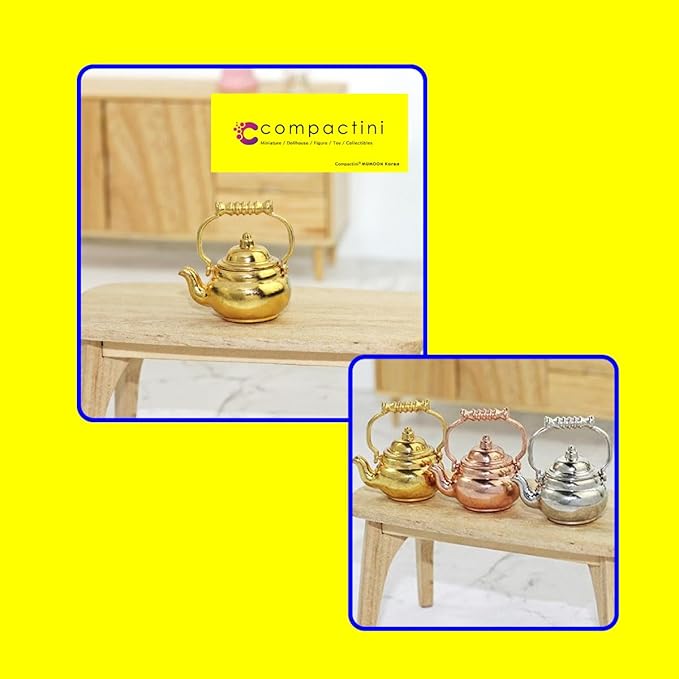 Miniature Set 1:12 Scale Models Dollhouse Accessory Coffee Pot Cup Beverage Bottle Kettle (Alloy Kettle Gold)