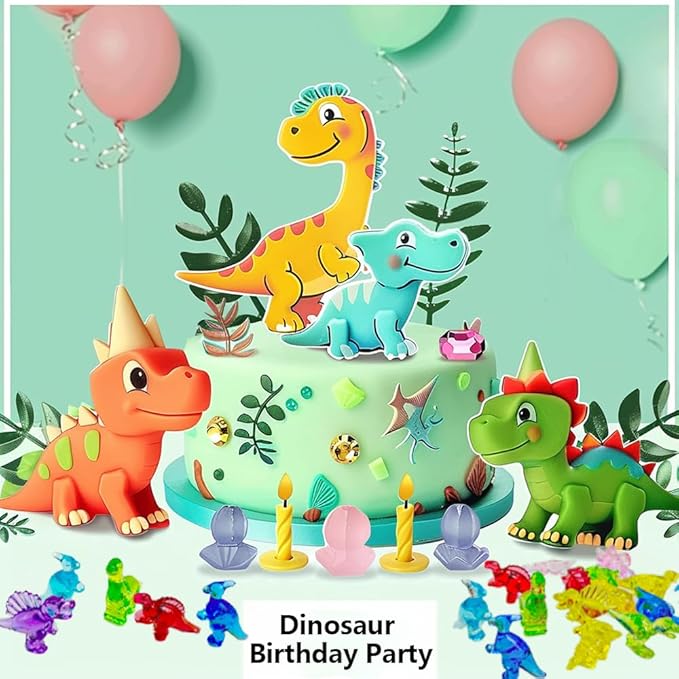 HappyFiller 55 Pcs Multi Color Mini Acrylic Dinosaur Figures,Tiny Resin Sensory Bin Filler, Beach Theme Party Favors Cake Decoration,Vase Fillers