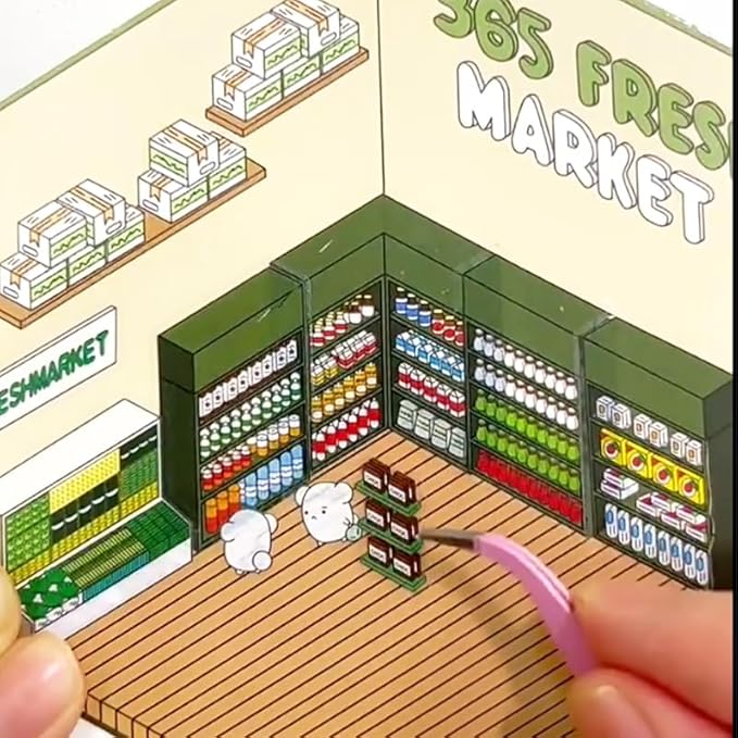 DIY 3D House Stickers for Teens & Adults - 4 Sets Isometric Miniature Room Sticker Book, Cute Cartoon Animal Stickers, Creative Craft for Stress Relief, Home Decoration, and Fun Activity