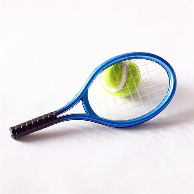 BOGEEL House Tennis Model Set Simulation Sports Goods Outdoor Miniature Model Include 1x Tennis 1x Racket,Plastic