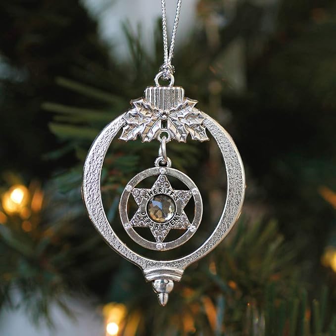 Inspired Silver - Sheriff Badge - Silver Christmas Ornament - Unique Charm Christmas Tree Ornament - Holiday Hanging Decoration
