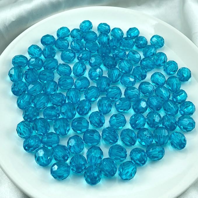Jmassyang 200 Pieces 10mm Acrylic Round Faceted Beads Loose Crystal Plastic Spacer Beads Colorful with Hole for Jewelry Making DIY Bracelet Necklace Earring Keychain(Deep Lake Blue)