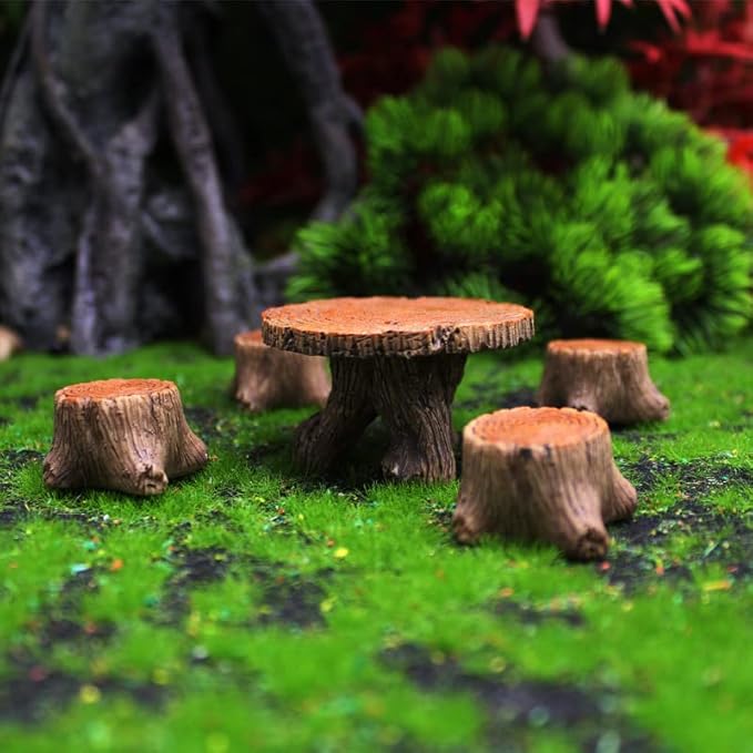 5Pcs Miniature Table and Chairs Set, Fairy Garden Accessories Outdoor Mini Resin Furniture Ornaments Kit Micro Landscape Decor for Dollhouse Succulents Home DIY Craft Gift
