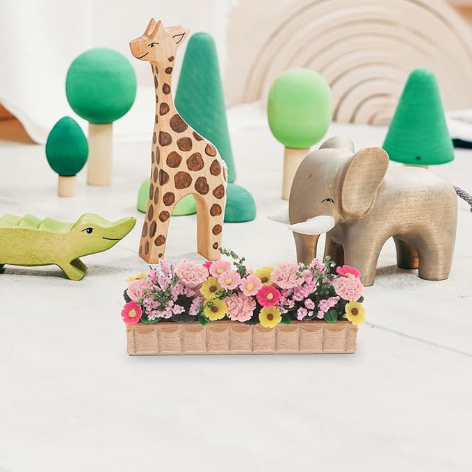 FELTECHELECTR Miniature Wooden Flower Pot Model 1 12 Scale Dollhouse Accessory Colorful Clay Plants for Dollhouse Window Boxes and Decor