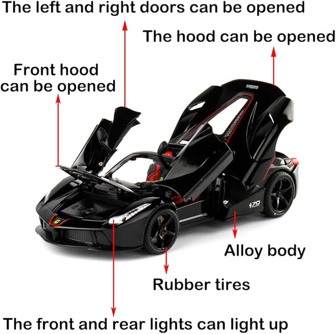 Toy Cars Model Roadster 1/22 Black LaFer Die-cast Vehicles with Sound and Light