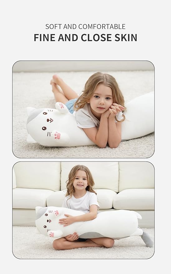 36" Cat Stuffed Animal, Soft Long Pillow Doll Cute Cartoon Kitten Plush Body Pillow Plushies Toy Gift for Kids, Girls, Birthdays, Valentine's, Christmas