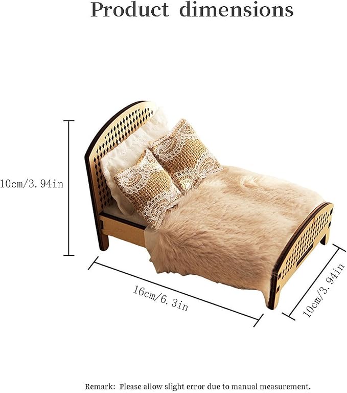 1:12 Scale Dollhouse Double Bed Miniature Bed DIY Scene Bedroom Micro Scene Mini Bed Accessory Miniature Dollhouse Furniture