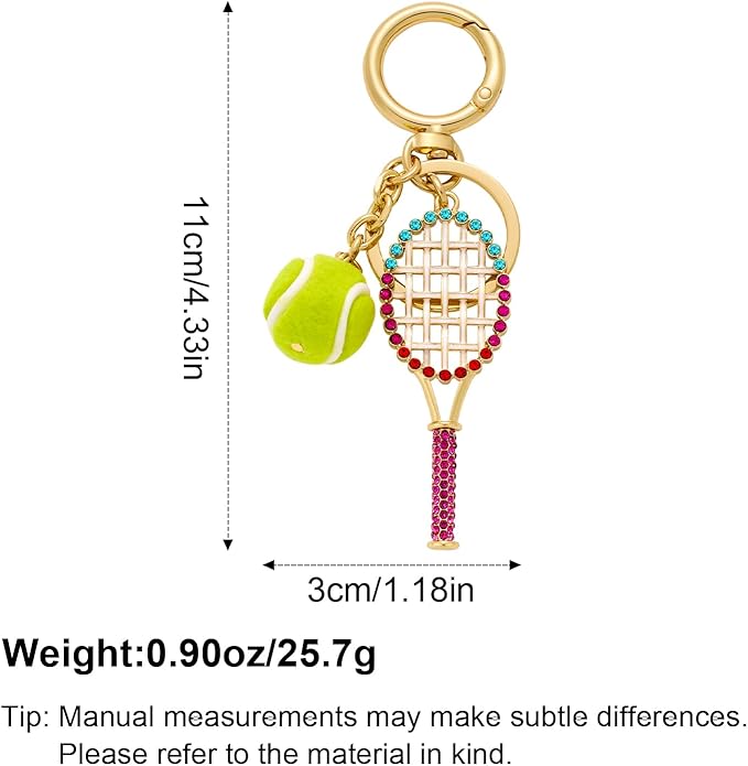 FILMOON Tennis Ball Keychain Sparkling Crystal Tennis Racket Keyring Accessory Purse Charm Car Key Chain