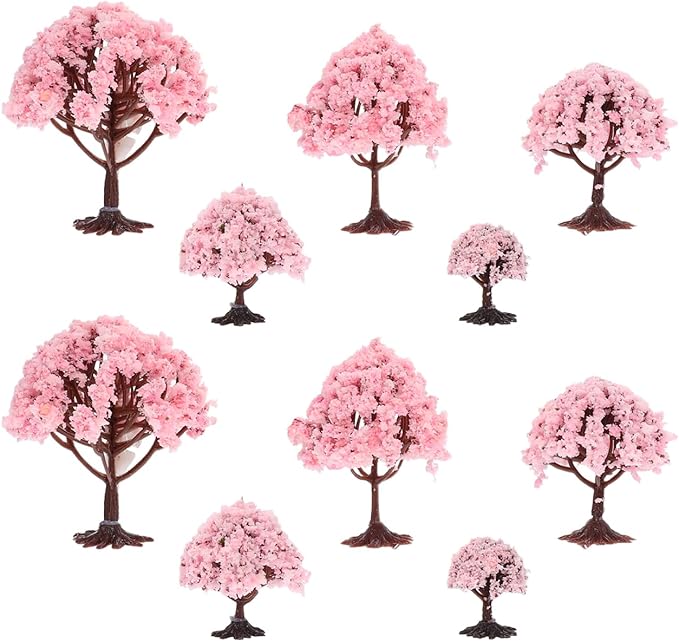 Yardwe Simulated Flower Tree with Base 2.76 Inch Miniature Plastic Tree for DIY Model Train Scenery Hobby Landscape Decoration Dollhouse Accessory