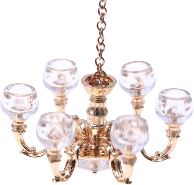 Dollhouse Chandelier, 1:12 Scale Vintage Dollhouse Lights, 2.5x3.4 Inch Alloy Mini Chandelier, DIY Miniature Doll House Accessories