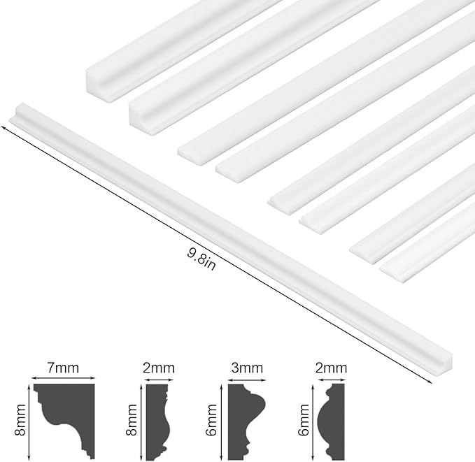 32 Pcs Miniature Dollhouse Accessories on 1:12 Scale 9.8" Long Miniature Dollhouse Trims Skirting Board Moulding Cornice Plastic Trims Finishing Corner DIY Trim Kit for Mini Dollhouse Decor