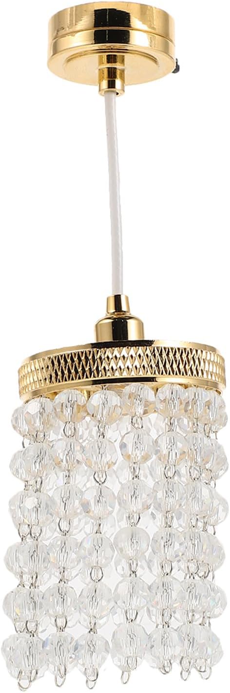 TOYANDONA Dollhouse Chandelier - 1/12 Scale Hanging Beaded Chandelier Doll House Ceiling Lights Lamp Miniature Dollhouse Lights Led Battery Operated for Doll House Decoration Accessories