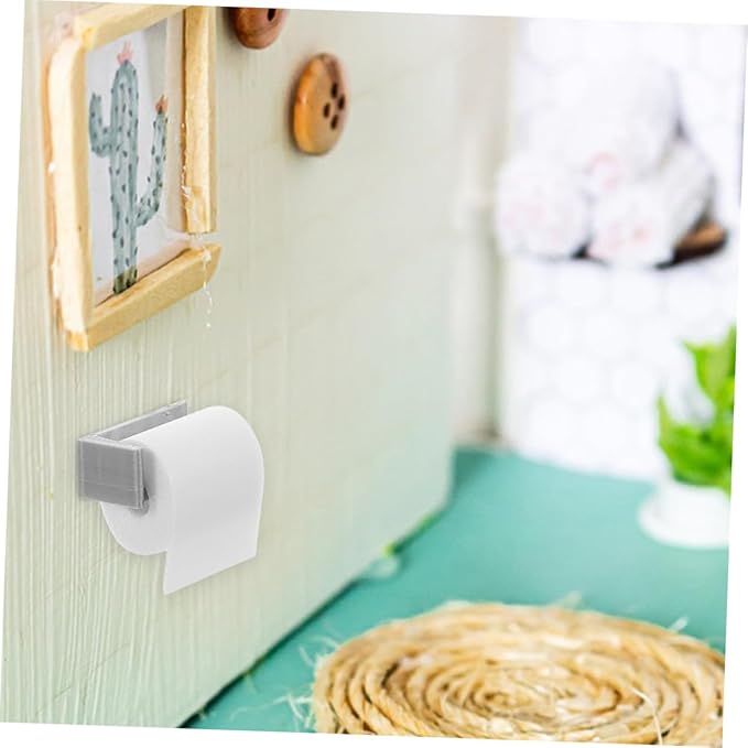 CVUTOVO Miniature Dollhouse Toilet Tissue with Large Paper Rolls and Holders Realistic Bathroom Accessories for DIY Scale Dolls Charming Miniature Paper Towel Holder for Craft and Model