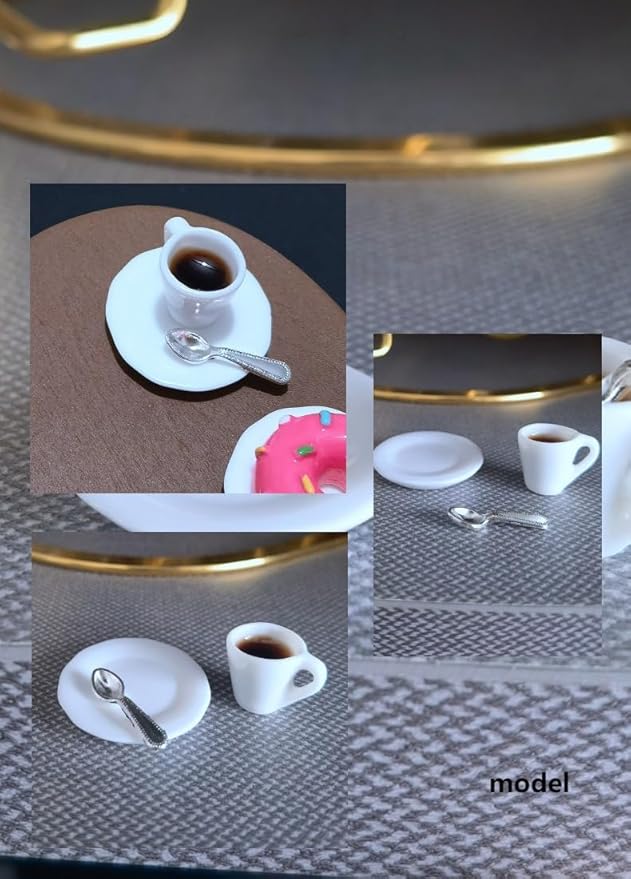 1:12 Scale Miniature Coffee Cup with Spoon – Dollhouse Scene Accessory for DIY Summer Table Setting, Desktop Display, Realistic Resin Mug Prop for Relaxation-Themed Mini Décor